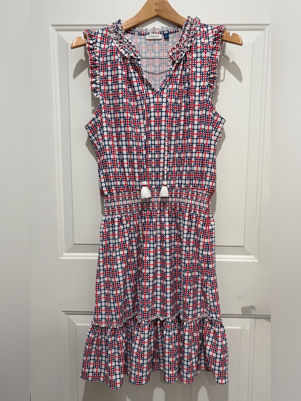 Cabana Life Red, Blue & White Patriotic Preppy Sleeveless Tiered Dress